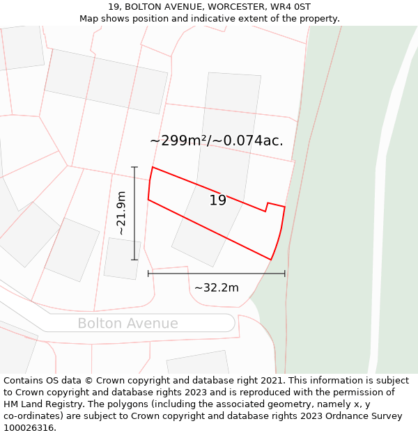 19, BOLTON AVENUE, WORCESTER, WR4 0ST: Plot and title map