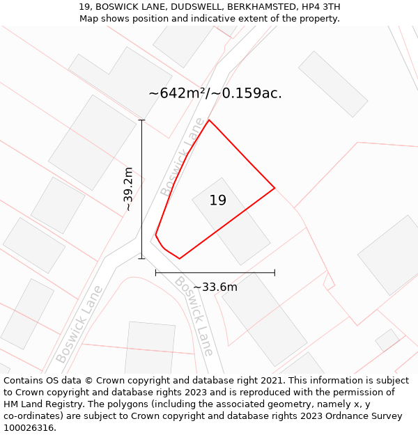 19, BOSWICK LANE, DUDSWELL, BERKHAMSTED, HP4 3TH: Plot and title map