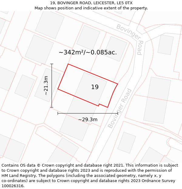 19, BOVINGER ROAD, LEICESTER, LE5 0TX: Plot and title map