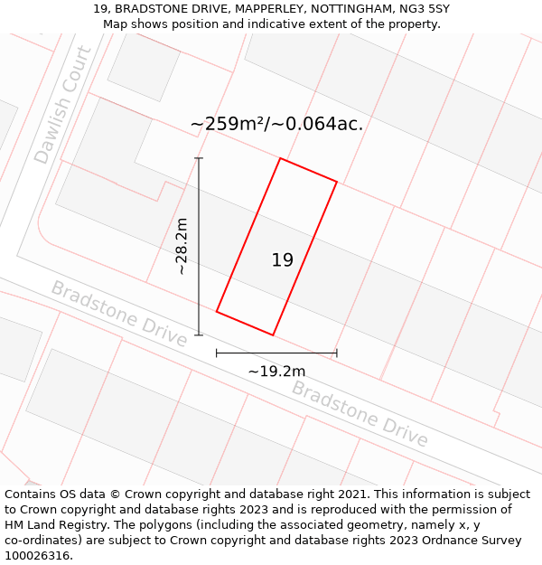 19, BRADSTONE DRIVE, MAPPERLEY, NOTTINGHAM, NG3 5SY: Plot and title map