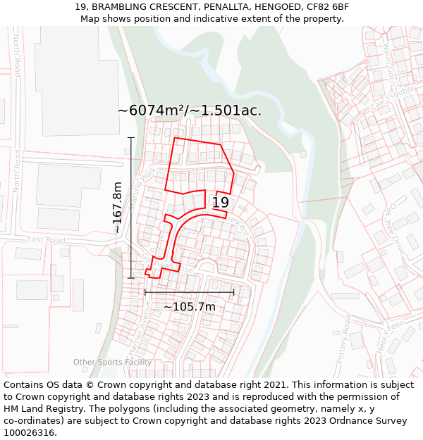 19, BRAMBLING CRESCENT, PENALLTA, HENGOED, CF82 6BF: Plot and title map