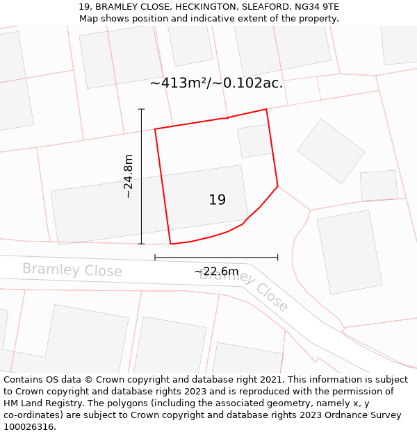 19, BRAMLEY CLOSE, HECKINGTON, SLEAFORD, NG34 9TE: Plot and title map