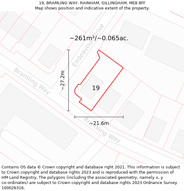 19, BRAMLING WAY, RAINHAM, GILLINGHAM, ME8 8FF: Plot and title map