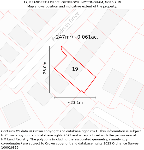 19, BRANDRETH DRIVE, GILTBROOK, NOTTINGHAM, NG16 2UN: Plot and title map