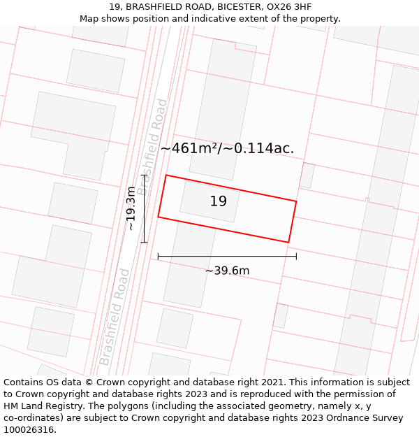 19, BRASHFIELD ROAD, BICESTER, OX26 3HF: Plot and title map