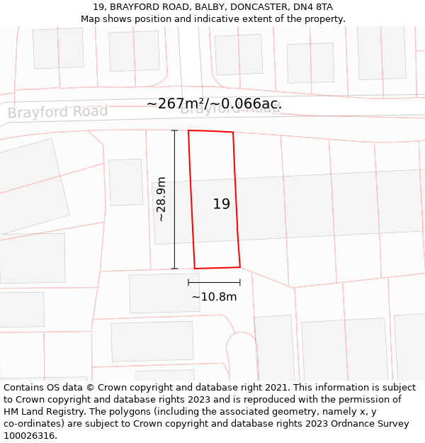 19, BRAYFORD ROAD, BALBY, DONCASTER, DN4 8TA: Plot and title map