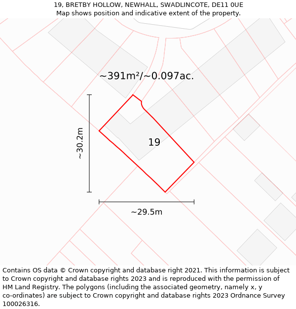 19, BRETBY HOLLOW, NEWHALL, SWADLINCOTE, DE11 0UE: Plot and title map