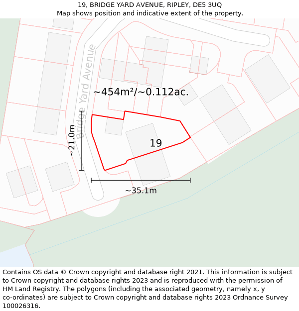 19, BRIDGE YARD AVENUE, RIPLEY, DE5 3UQ: Plot and title map