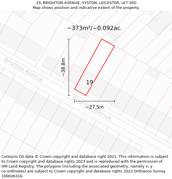 19, BRIGHTON AVENUE, SYSTON, LEICESTER, LE7 2ED: Plot and title map