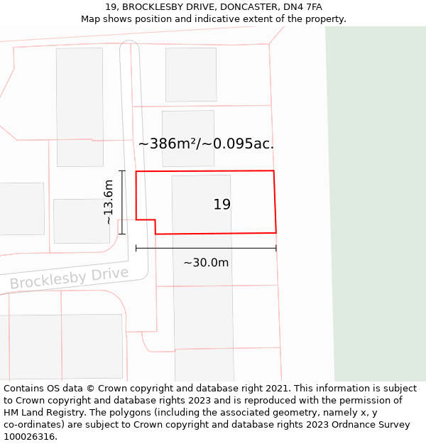 19, BROCKLESBY DRIVE, DONCASTER, DN4 7FA: Plot and title map