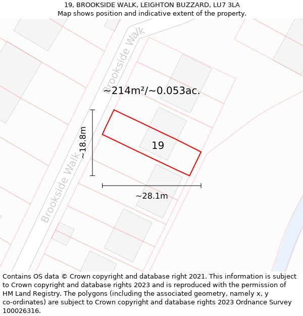 19, BROOKSIDE WALK, LEIGHTON BUZZARD, LU7 3LA: Plot and title map