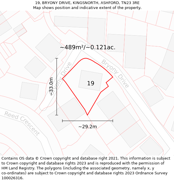 19, BRYONY DRIVE, KINGSNORTH, ASHFORD, TN23 3RE: Plot and title map