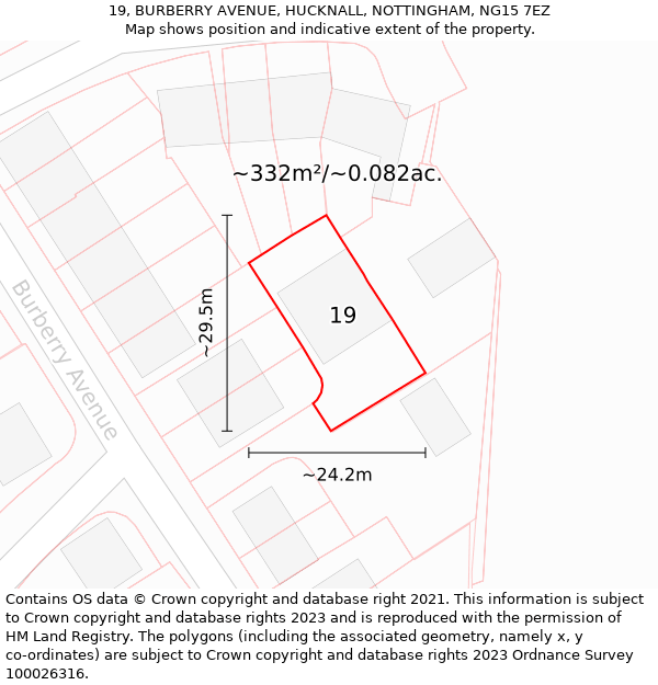 19, BURBERRY AVENUE, HUCKNALL, NOTTINGHAM, NG15 7EZ: Plot and title map