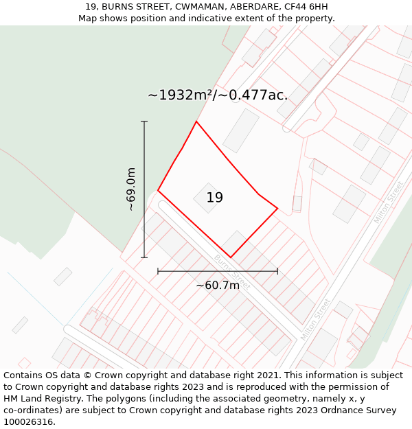 19, BURNS STREET, CWMAMAN, ABERDARE, CF44 6HH: Plot and title map