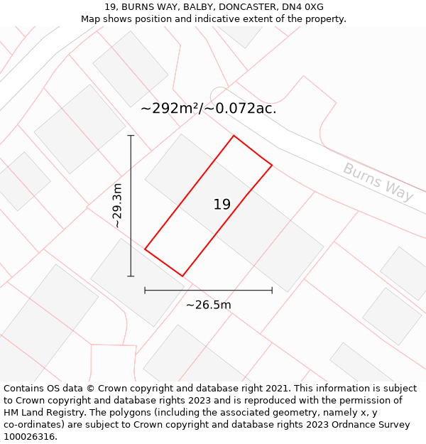 19, BURNS WAY, BALBY, DONCASTER, DN4 0XG: Plot and title map