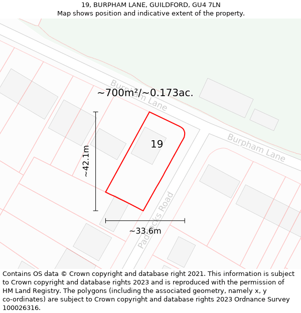 19, BURPHAM LANE, GUILDFORD, GU4 7LN: Plot and title map