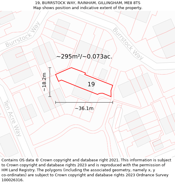 19, BURRSTOCK WAY, RAINHAM, GILLINGHAM, ME8 8TS: Plot and title map