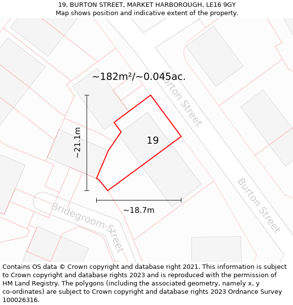 19, BURTON STREET, MARKET HARBOROUGH, LE16 9GY: Plot and title map