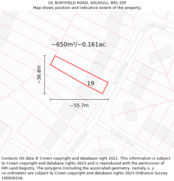 19, BURYFIELD ROAD, SOLIHULL, B91 2DF: Plot and title map