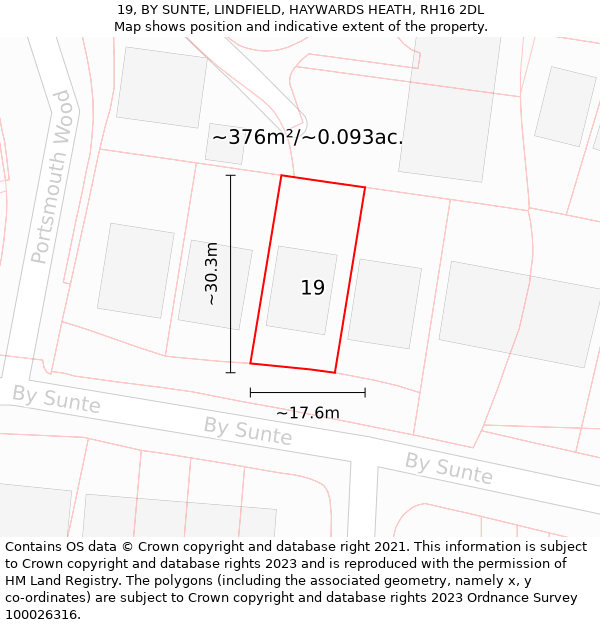 19, BY SUNTE, LINDFIELD, HAYWARDS HEATH, RH16 2DL: Plot and title map