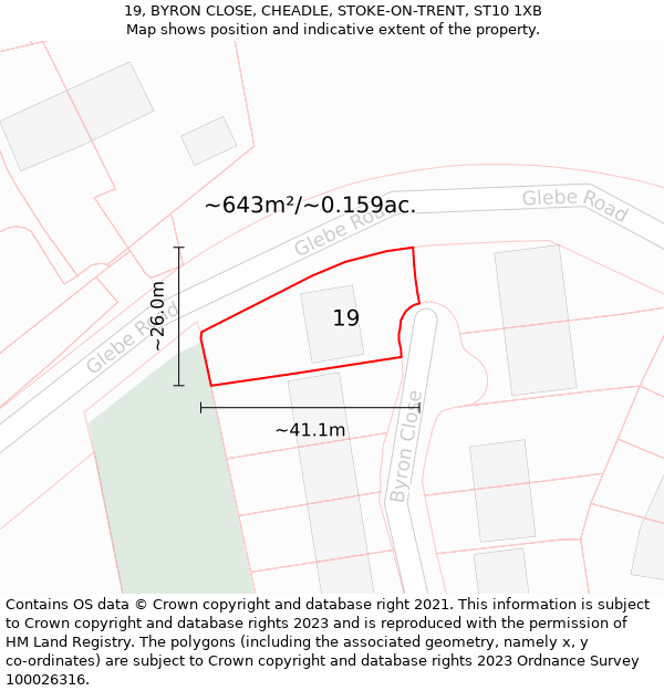 19, BYRON CLOSE, CHEADLE, STOKE-ON-TRENT, ST10 1XB: Plot and title map