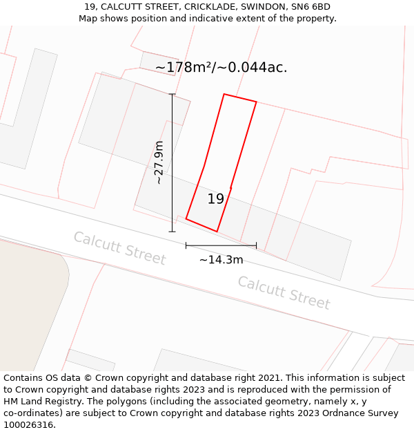 19, CALCUTT STREET, CRICKLADE, SWINDON, SN6 6BD: Plot and title map