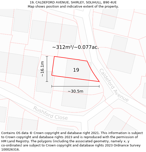 19, CALDEFORD AVENUE, SHIRLEY, SOLIHULL, B90 4UE: Plot and title map