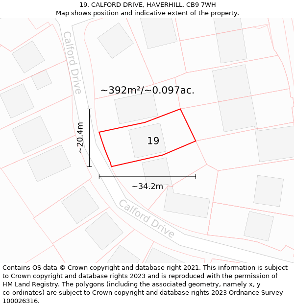 19, CALFORD DRIVE, HAVERHILL, CB9 7WH: Plot and title map