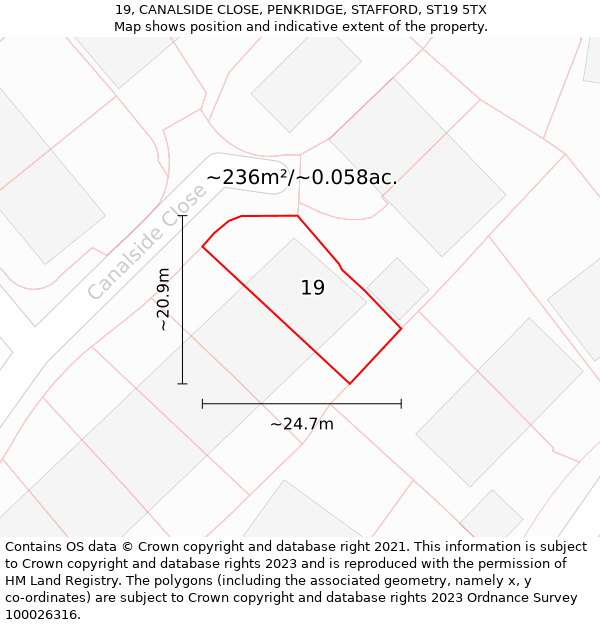 19, CANALSIDE CLOSE, PENKRIDGE, STAFFORD, ST19 5TX: Plot and title map
