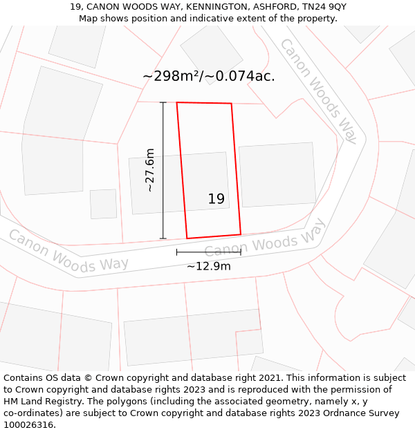 19, CANON WOODS WAY, KENNINGTON, ASHFORD, TN24 9QY: Plot and title map