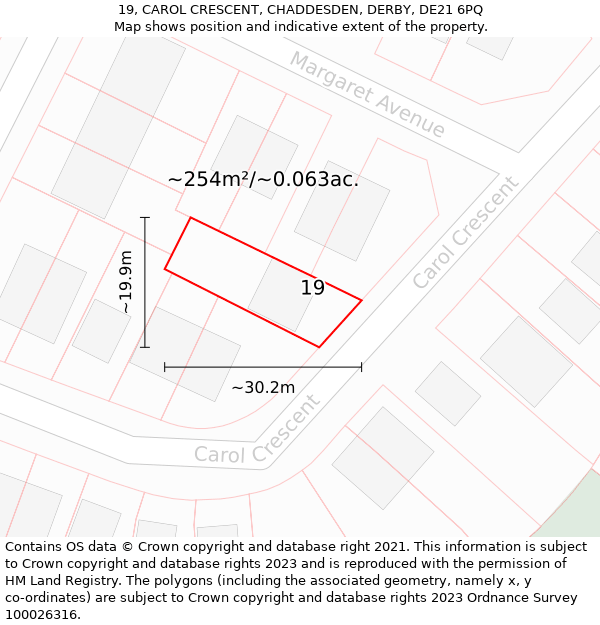 19, CAROL CRESCENT, CHADDESDEN, DERBY, DE21 6PQ: Plot and title map