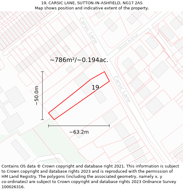 19, CARSIC LANE, SUTTON-IN-ASHFIELD, NG17 2AS: Plot and title map