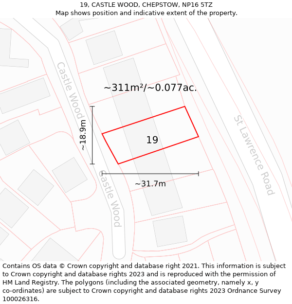 19, CASTLE WOOD, CHEPSTOW, NP16 5TZ: Plot and title map