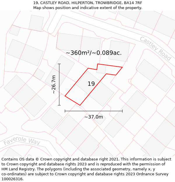 19, CASTLEY ROAD, HILPERTON, TROWBRIDGE, BA14 7RF: Plot and title map