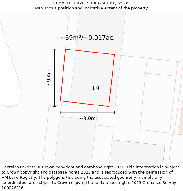 19, CAVELL DRIVE, SHREWSBURY, SY3 8GD: Plot and title map