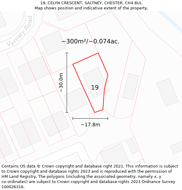 19, CELYN CRESCENT, SALTNEY, CHESTER, CH4 8UL: Plot and title map