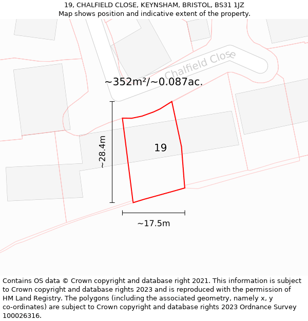 19, CHALFIELD CLOSE, KEYNSHAM, BRISTOL, BS31 1JZ: Plot and title map