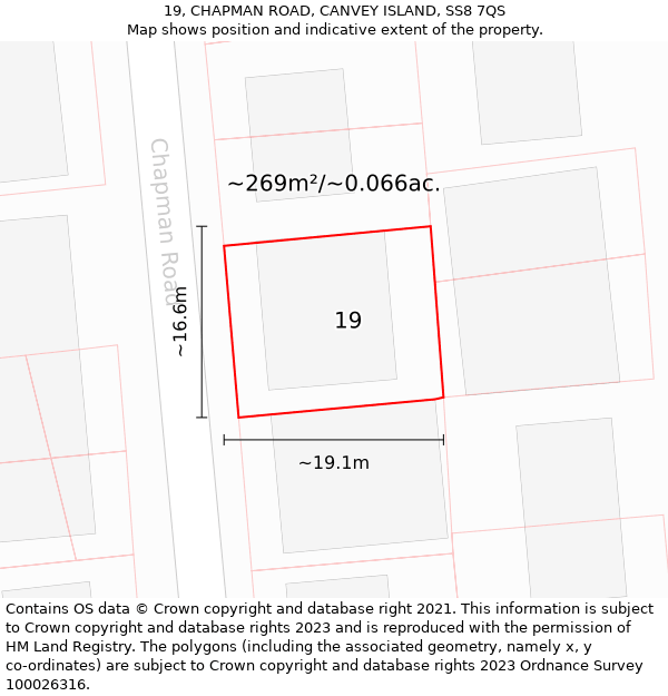 19, CHAPMAN ROAD, CANVEY ISLAND, SS8 7QS: Plot and title map