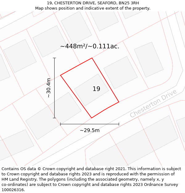 19, CHESTERTON DRIVE, SEAFORD, BN25 3RH: Plot and title map