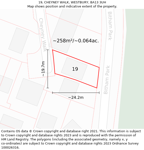 19, CHEYNEY WALK, WESTBURY, BA13 3UH: Plot and title map