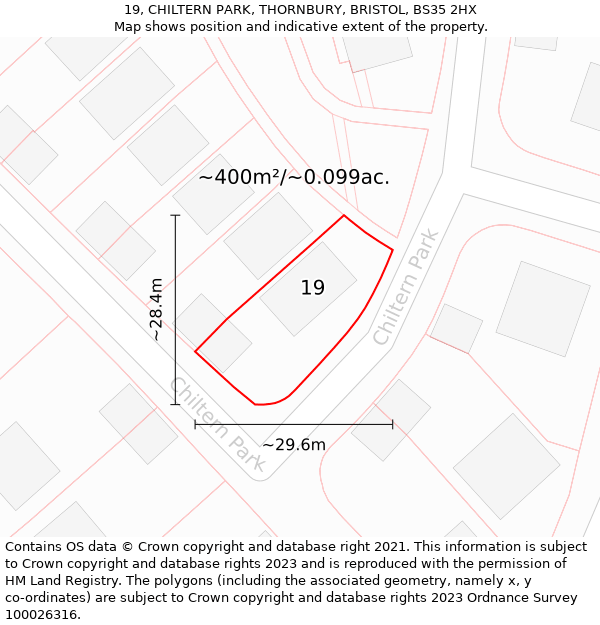 19, CHILTERN PARK, THORNBURY, BRISTOL, BS35 2HX: Plot and title map