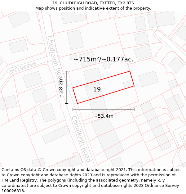 19, CHUDLEIGH ROAD, EXETER, EX2 8TS: Plot and title map