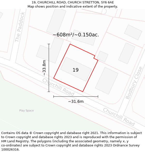 19, CHURCHILL ROAD, CHURCH STRETTON, SY6 6AE: Plot and title map