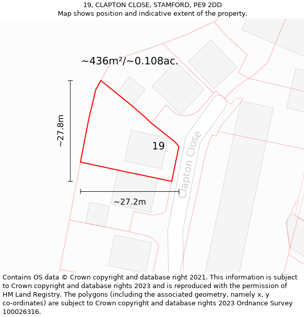 19, CLAPTON CLOSE, STAMFORD, PE9 2DD: Plot and title map