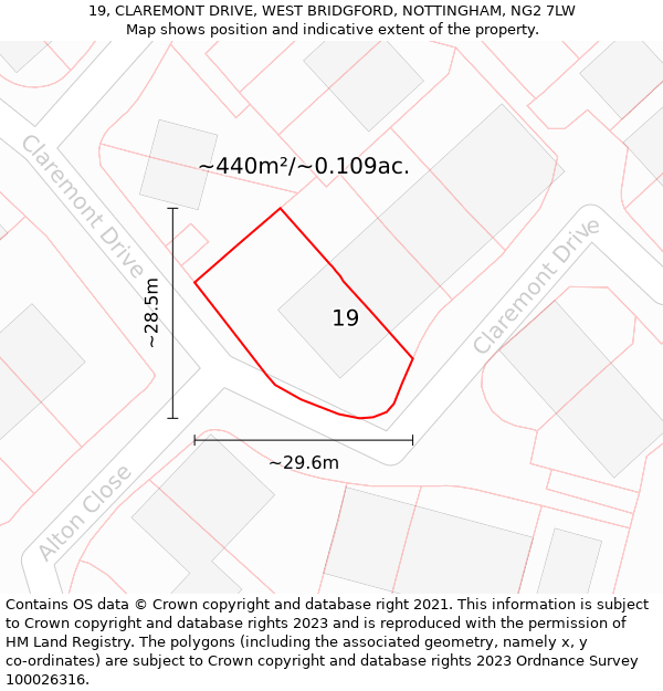 19, CLAREMONT DRIVE, WEST BRIDGFORD, NOTTINGHAM, NG2 7LW: Plot and title map