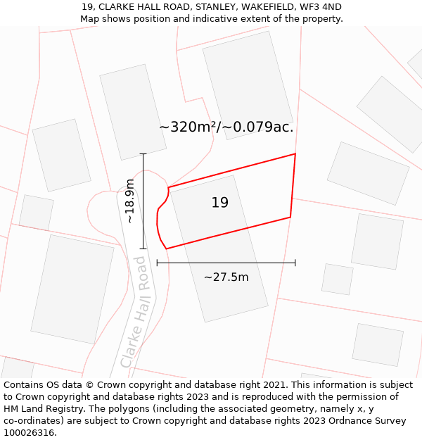 19, CLARKE HALL ROAD, STANLEY, WAKEFIELD, WF3 4ND: Plot and title map