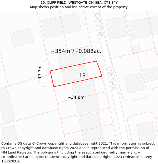 19, CLIFF FIELD, WESTGATE-ON-SEA, CT8 8PY: Plot and title map