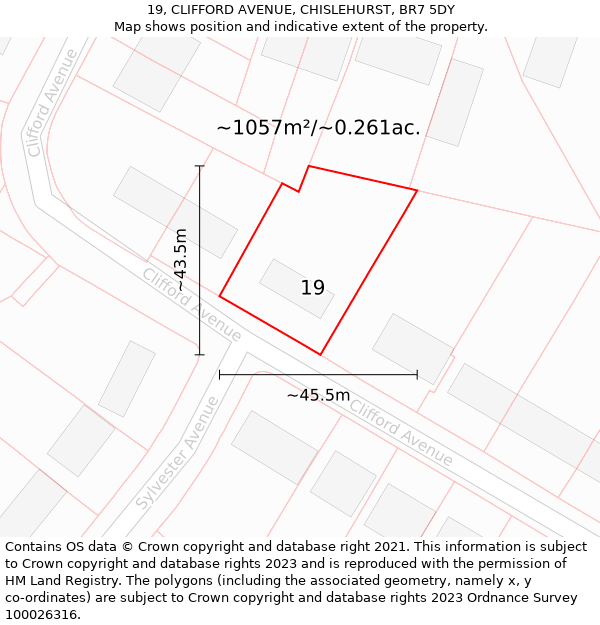 19, CLIFFORD AVENUE, CHISLEHURST, BR7 5DY: Plot and title map