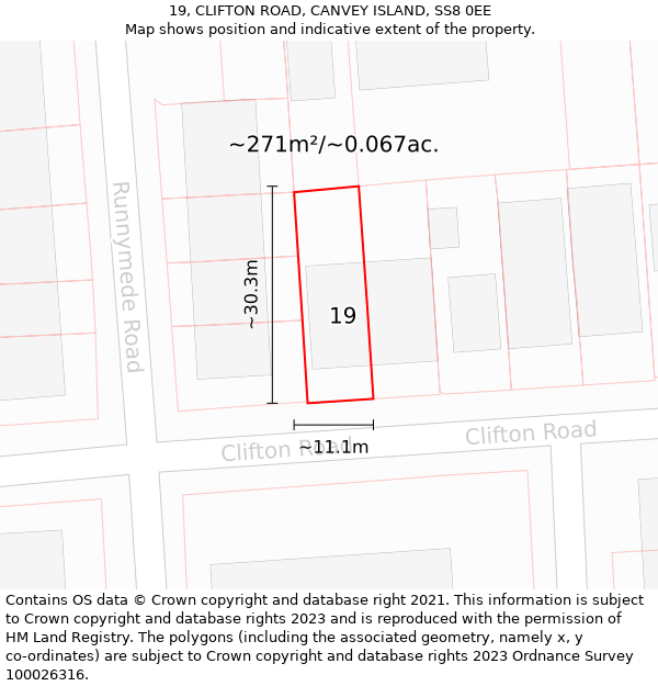 19, CLIFTON ROAD, CANVEY ISLAND, SS8 0EE: Plot and title map