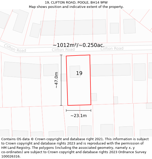 19, CLIFTON ROAD, POOLE, BH14 9PW: Plot and title map